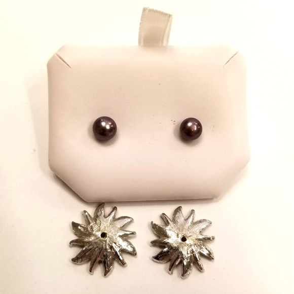 ❣REDUCED Oscar De La Renta Purple Fresh Pearls Silver Purple Convertible Earring - Picture 5 of 8
